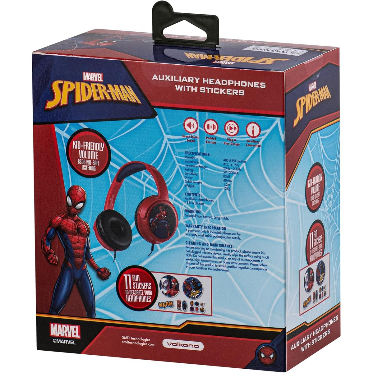 Volkano Marvel Spiderman Aux Headphone with Stickers Padded & Swivel Earcups 3.5mm Jack for Kids