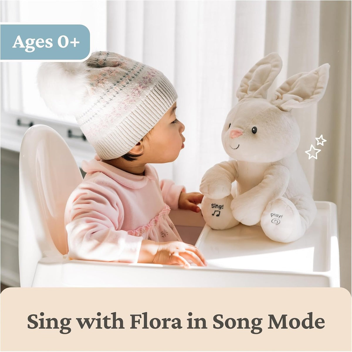 GUND Baby Flora The Bunny Animated Plush, Singing Stuffed Animal Toy for Ages 0 and Up, Cream, 12" (Styles May Vary)