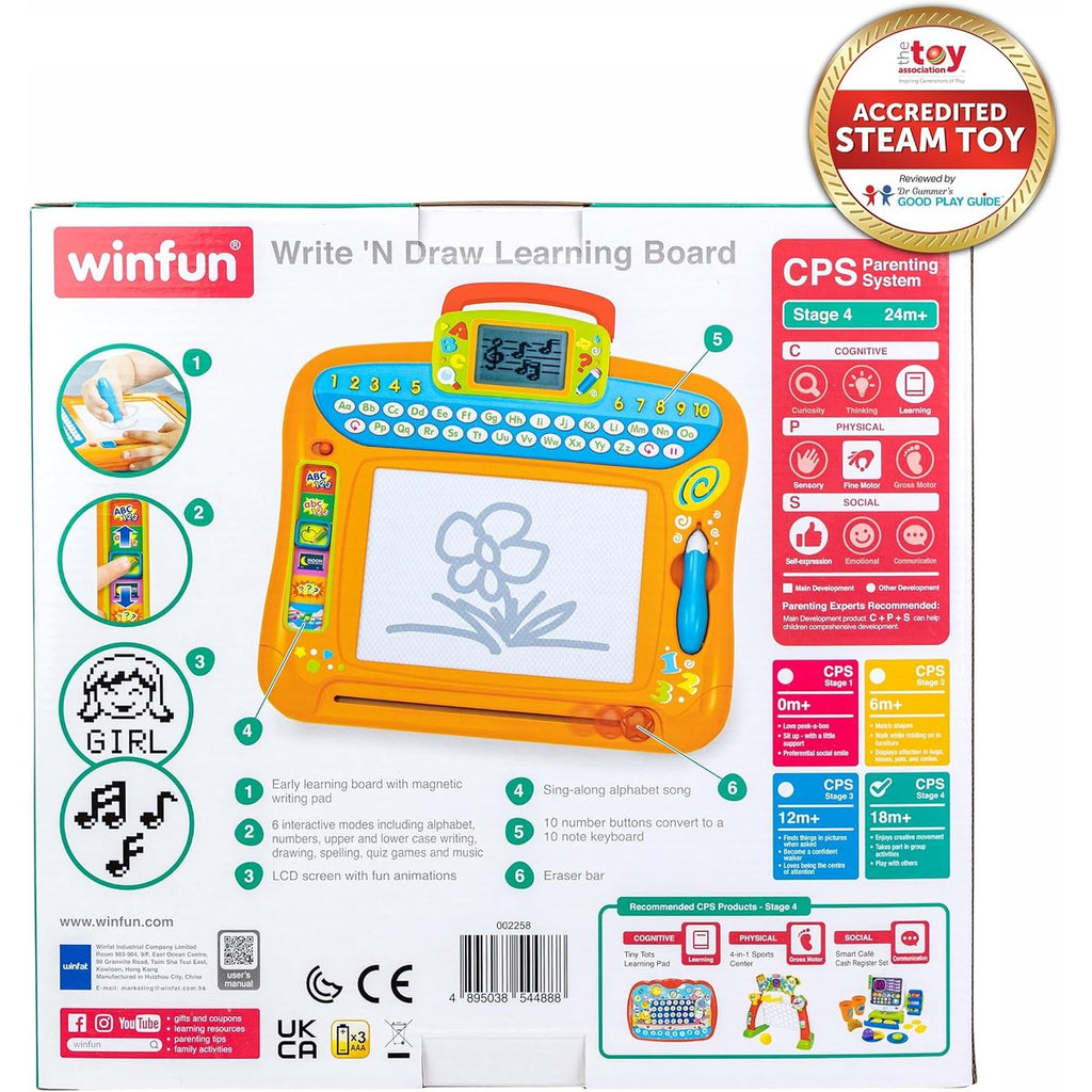 Winfun Write 'N Draw Learning Board | Educational Toy with Drawing Pad, LCD Screen, Alphabet, Numbers, Spelling, Learning Tool & Music Modes | Interactive Educational Toy for Kids Ages 2 Years+