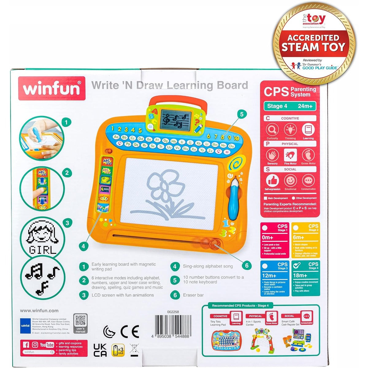 Winfun Write 'N Draw Learning Board | Educational Toy with Drawing Pad, LCD Screen, Alphabet, Numbers, Spelling, Learning Tool & Music Modes | Interactive Educational Toy for Kids Ages 2 Years+