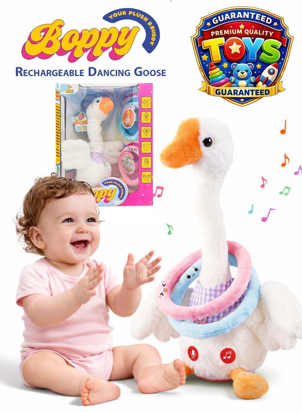 Premium Talking Dancing Big White Goose Plush Toy for Kids