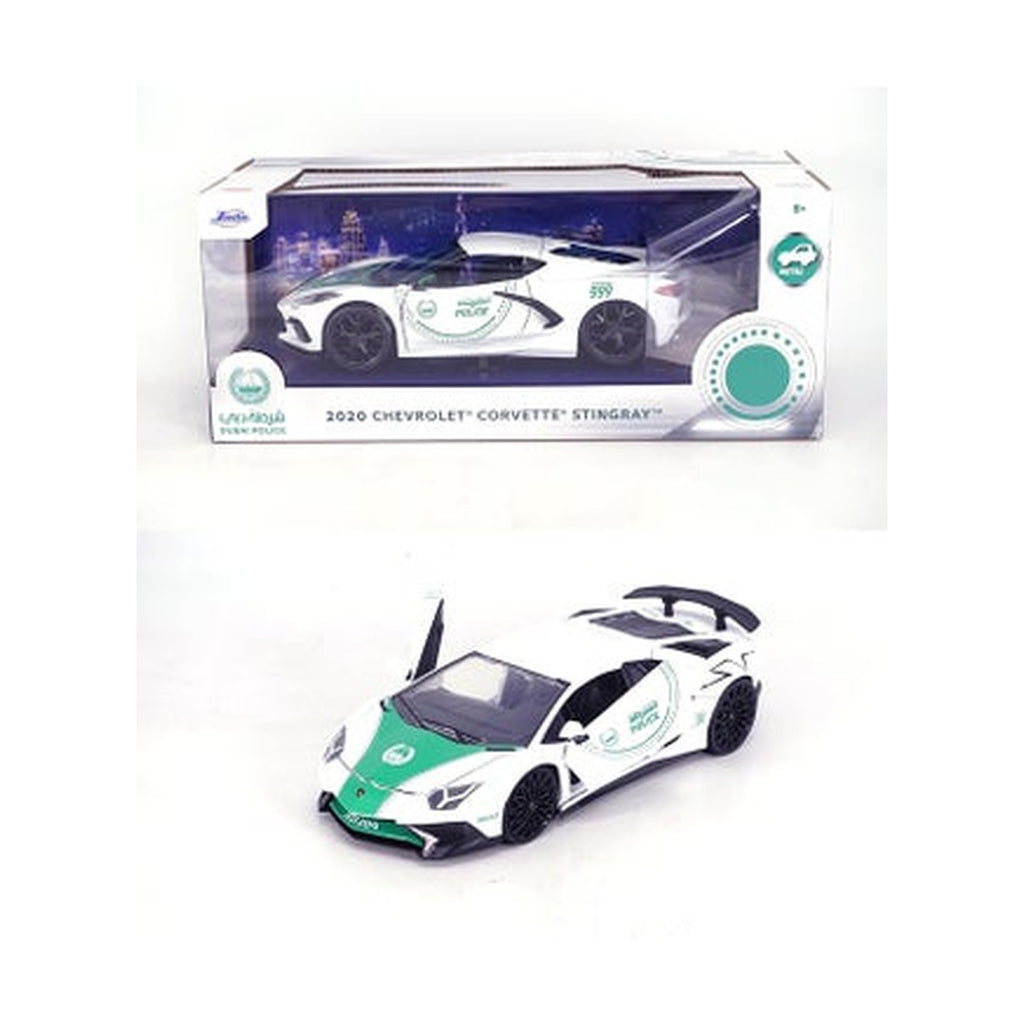 Dubai Police Porsche 911 GT3 Die-Cast Collectible Model Car with Opening Doors, Freewheel Vehicle, 1:24 Scale, White/Green
