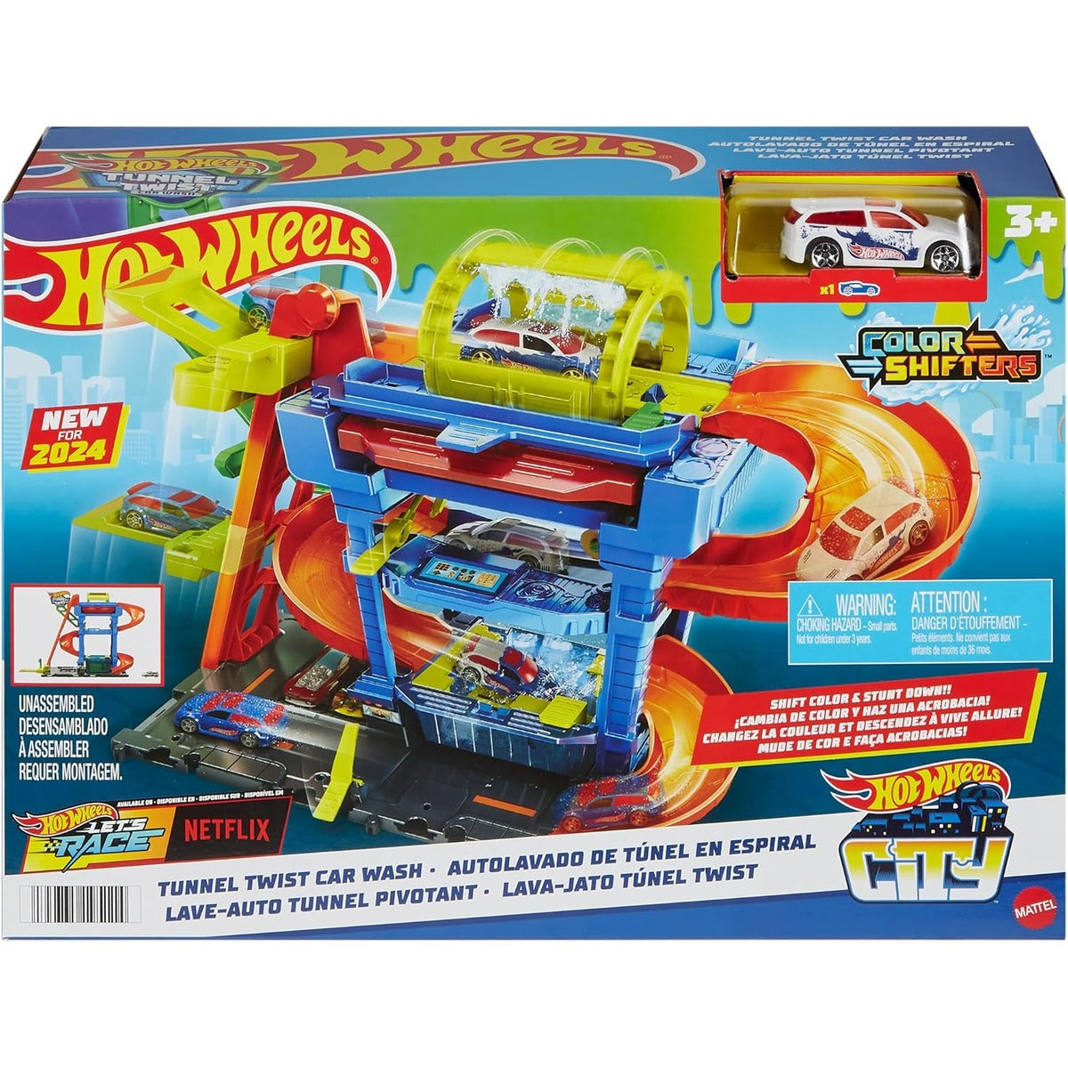 Hot Wheels City Tunnel Twist Car Wash & Color Shifters Vehicle in 1