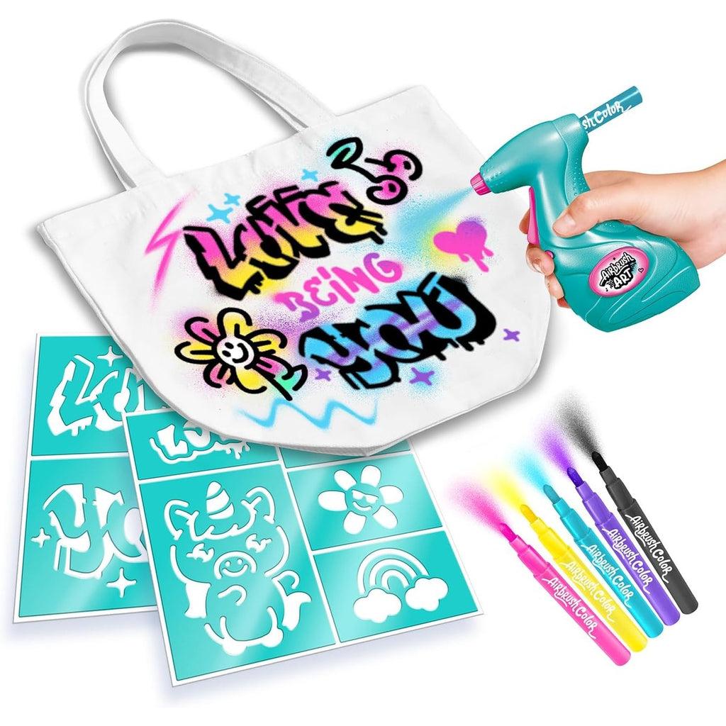 Canal Toys - Airbrush Art - Fashion Design Kit with electronic spray, stencils and felt-tip pens - AIR 016, White Tote Bag
