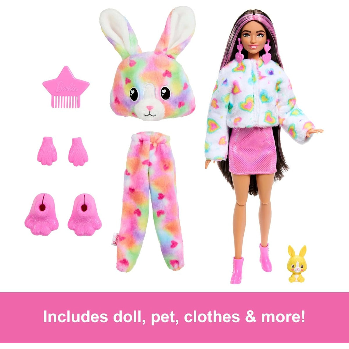 Barbie Cutie Reveal Doll & Accessories, Color Dream Series, Tie-Dyed Bunny Costume & 10 Surprises Including Color Change Tie 