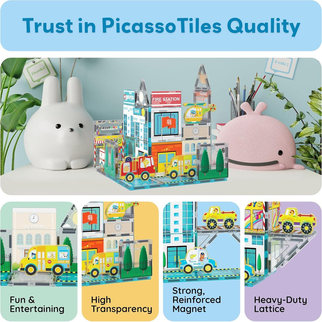PicassoTiles Metro City Hospital Magnetic Tile Building Set with 8