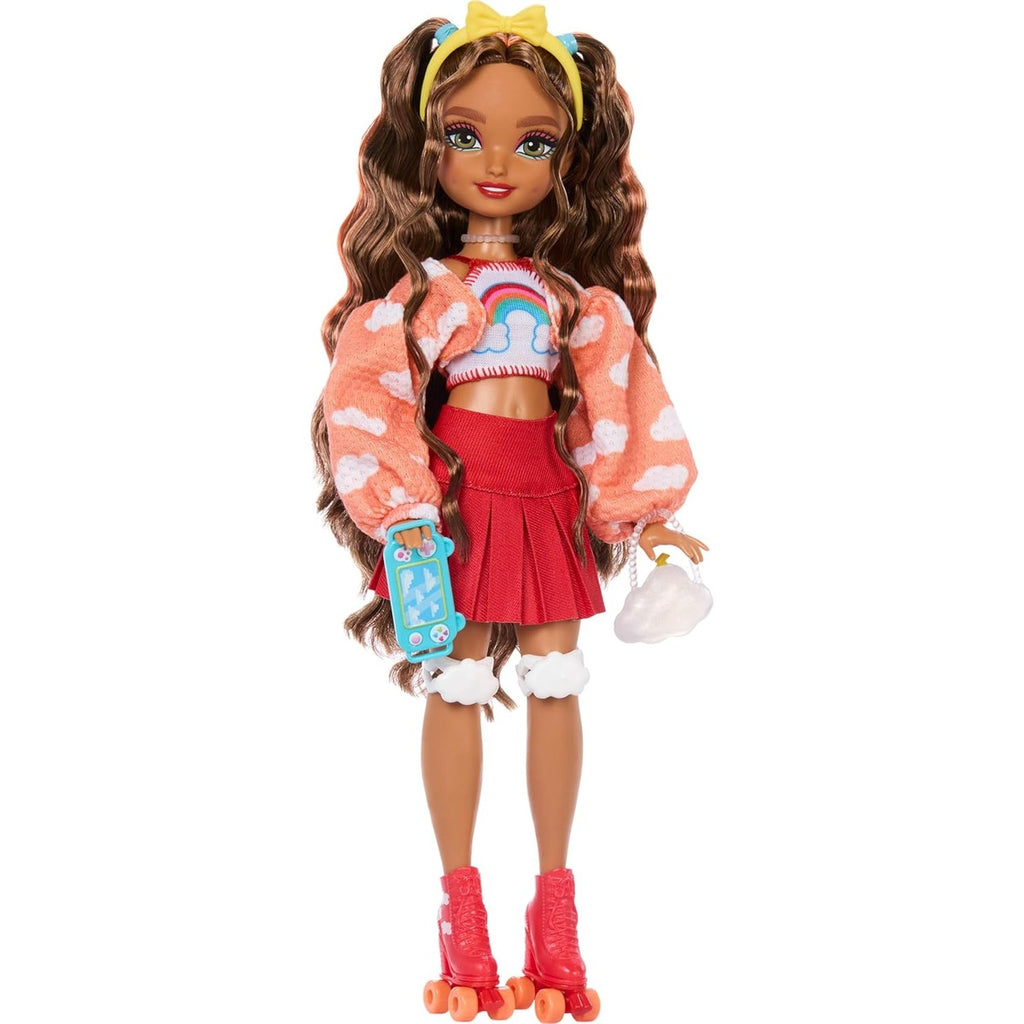 Barbie Dream Besties Doll and Accessories, Teresa Posable Roller Skating Fashion Doll with Brown Hair, 9Video Game Themed Pie