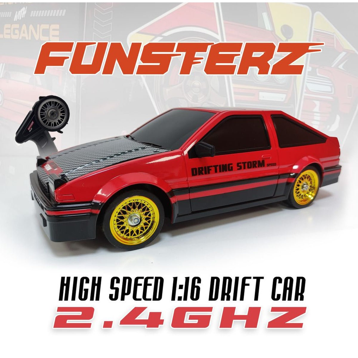 Funsterz - Drift Series RC Car - Drifting Storm Edition - Red