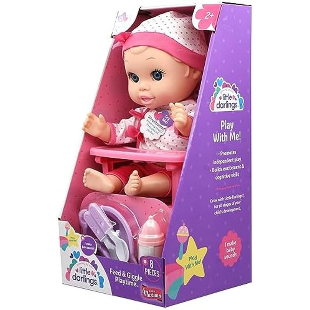 Baby Maziuna Feed & Giggle Playtime 12 Inches Doll Set, Sound Feature, Removable Outfit, Highchair, Utensils, Bottle, 8