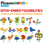 PicassoTiles 100 Piece Large Construction Brick Building Blocks STEM Bricks Toy Set Creative Learning Early Education Playset 5 Colors 4 Unique Shapes Mix & Match Toys for Kids Boys Girls Child Age 3+