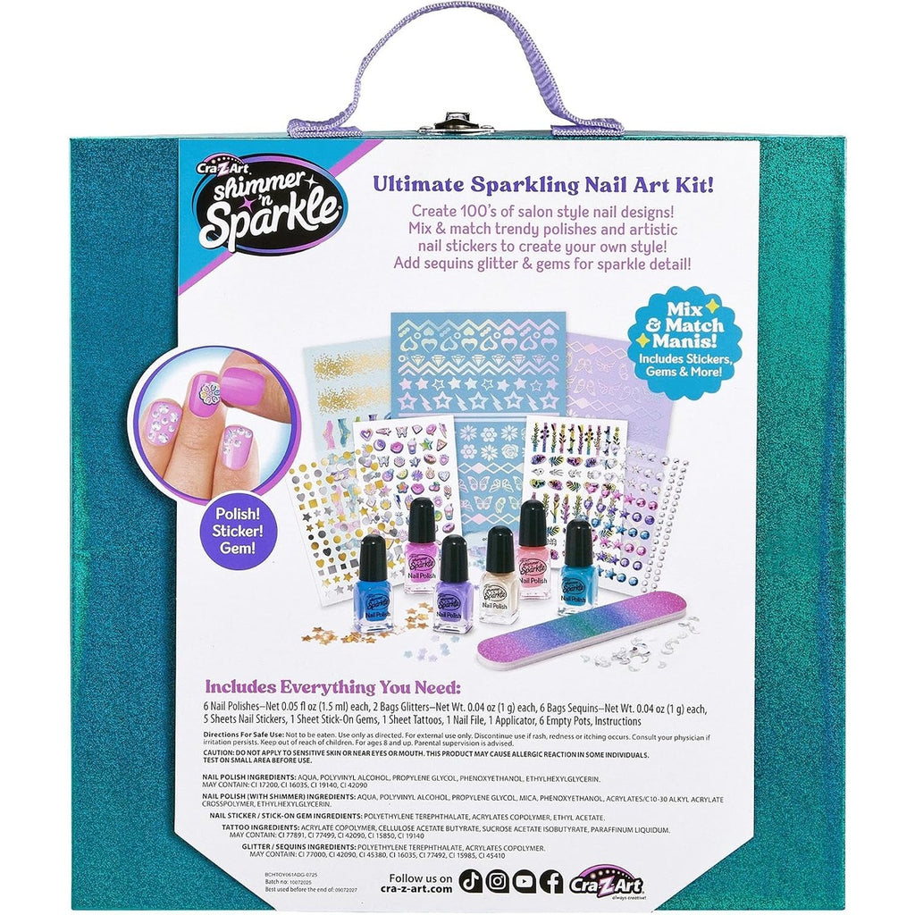 SNS Jewel Nail Tint Designer Kit for Girls, All-in-One Art Set with 6 Nail Polishes, Glitters, Sequins, Stickers, Stick On Gems, Tattoos, Nail Polish Set for Birthday Parties & Makeovers, Ages 8+