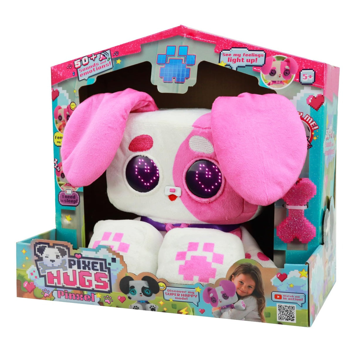 PIXEL HUGS Interactive Plush Puppy in Pink