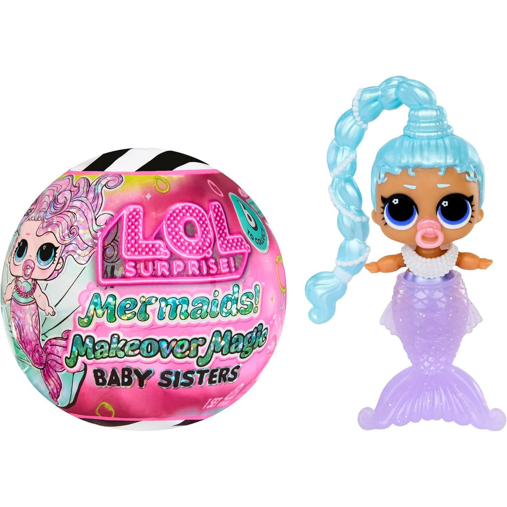L.O.L. Surprise! Mermaids Makeover Magic Baby Sisters Mystery Doll, Color Change Mermaid Tail, Shell Display Ball & Stand, Collectible Mini Mermaid Doll for Kids Ages 4+, 2.75 Inch