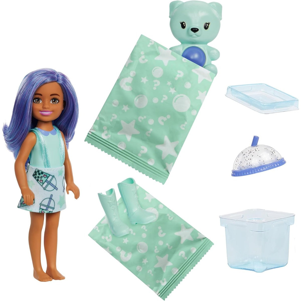 Barbie Chelsea Pop Reveal Bubble Tea Series Set with Themed Package & 5 Surprises Including Scented Small Doll & Pop-It Pet (