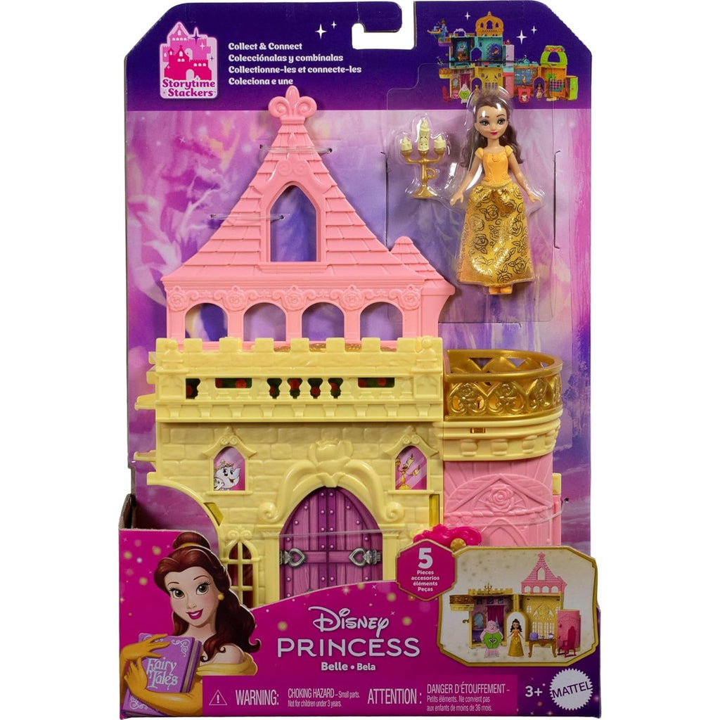 Mattel Disney Princess Toys, Storytime Stackers Belle's Castle, Stackable Doll House with Small Doll & 9 Pieces, Inspired by The Disney Movie
