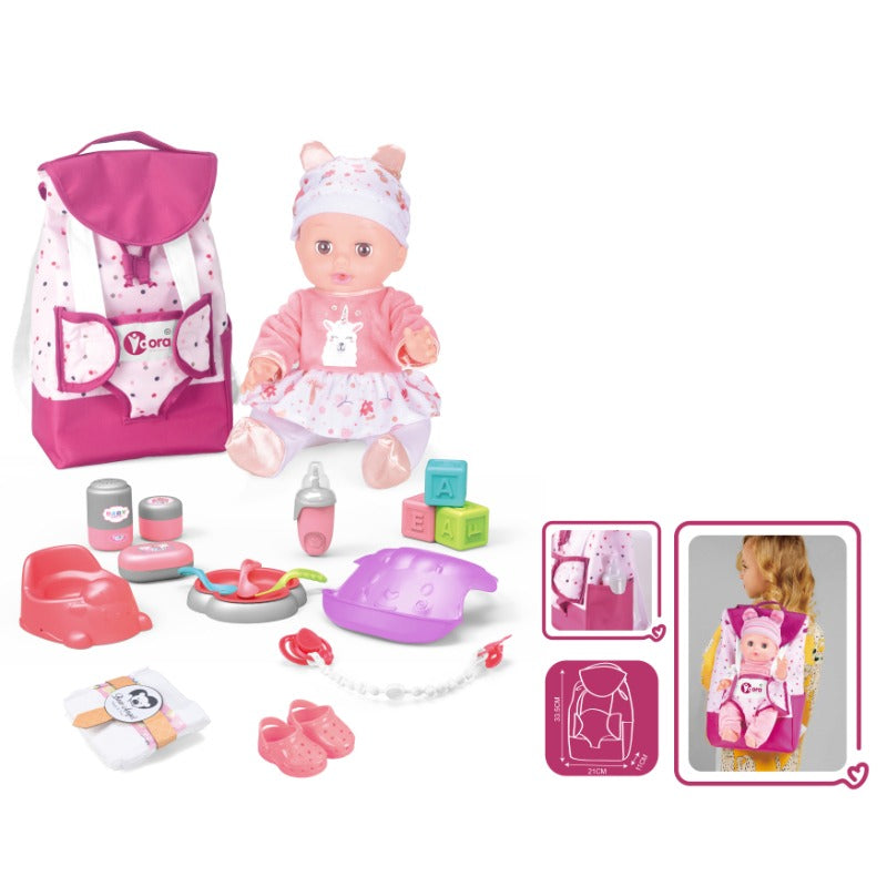 VDORA 14" Baby Doll with Care Backpack Set - Drinks Water, Urinates & 12 Sounds