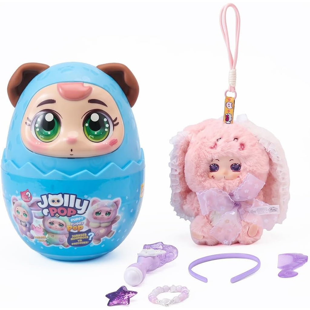 Jolly Pop JollyPop Puppy SuperPop for Kids, Collectible Plush Toy with Dress-Up Accessories, Character Cards, Cute Pastel Min
