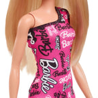 Barbie® Doll with Smooth Blonde Hair Dressed in Asymmetric Removable Pink Dress and Logo Print Shoes, HRH07