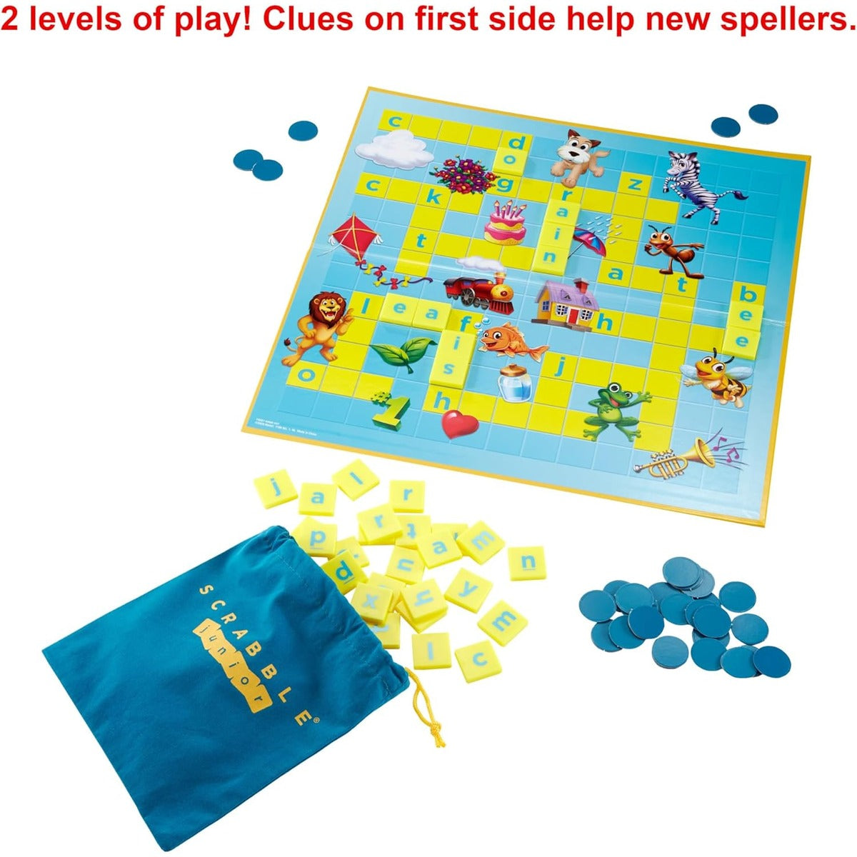 Mattel Games Scrabble Junior Kids Crossword Game with 2-Games-in-1