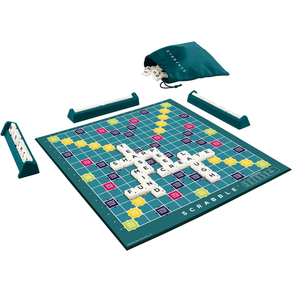 Scrabble Crossword - Classic Board Game - 120 Letter Tiles - 4 Racks - 1 Letter Bag - Instructions Included - for 2 to 4 Players - Gift for Kids 10+