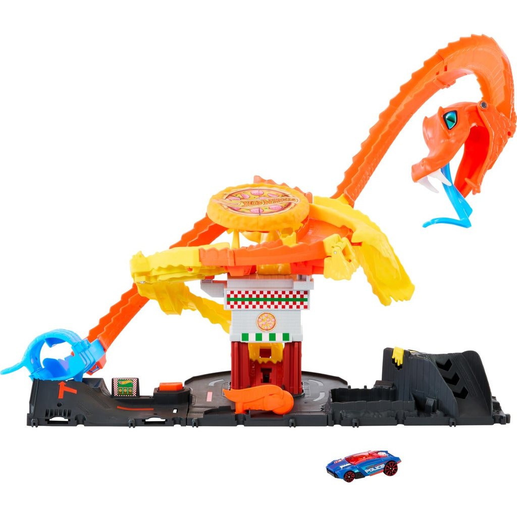 Hot Wheels City Toy Car Track Set, Pizza Slam Cobra Attack Playset