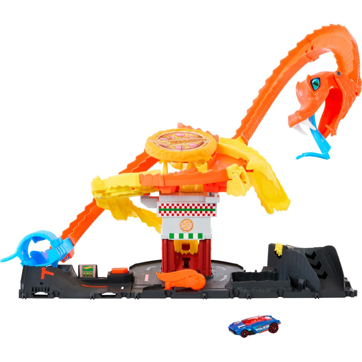 Hot Wheels City Toy Car Track Set, Pizza Slam Cobra Attack Playset