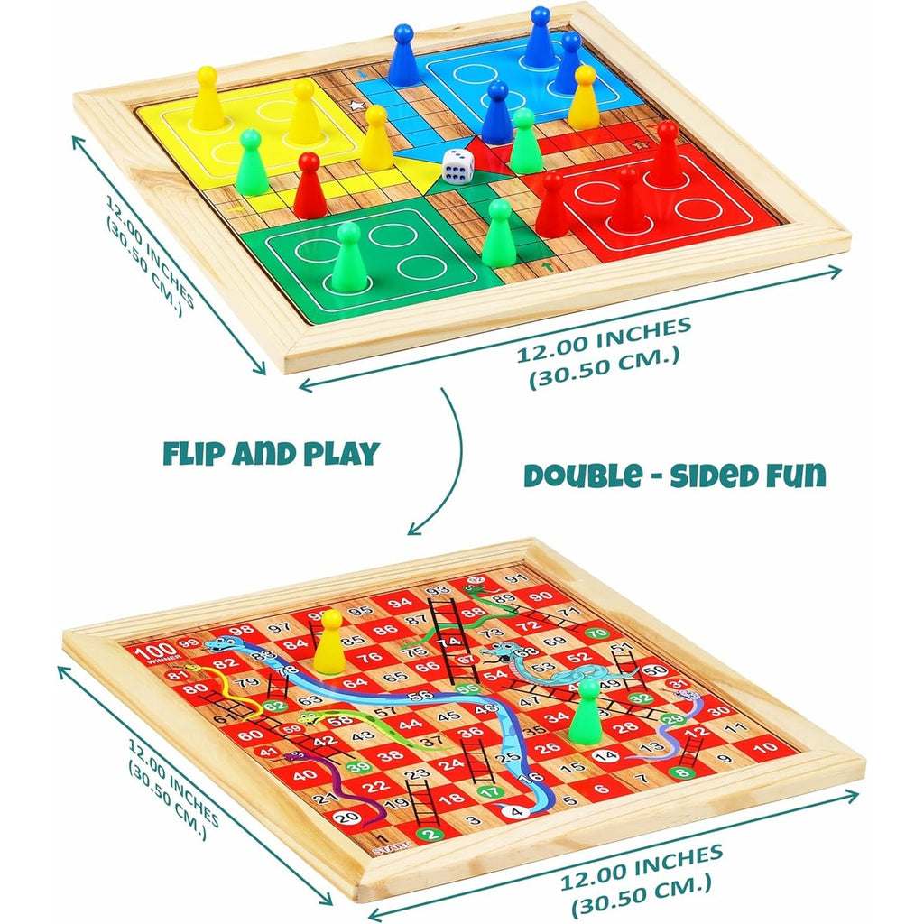 Ankit Toys & Games 2 in 1 Wooden Ludo, Snakes and Ladders Board Game Set for Kids and Adults, Classic Family Board