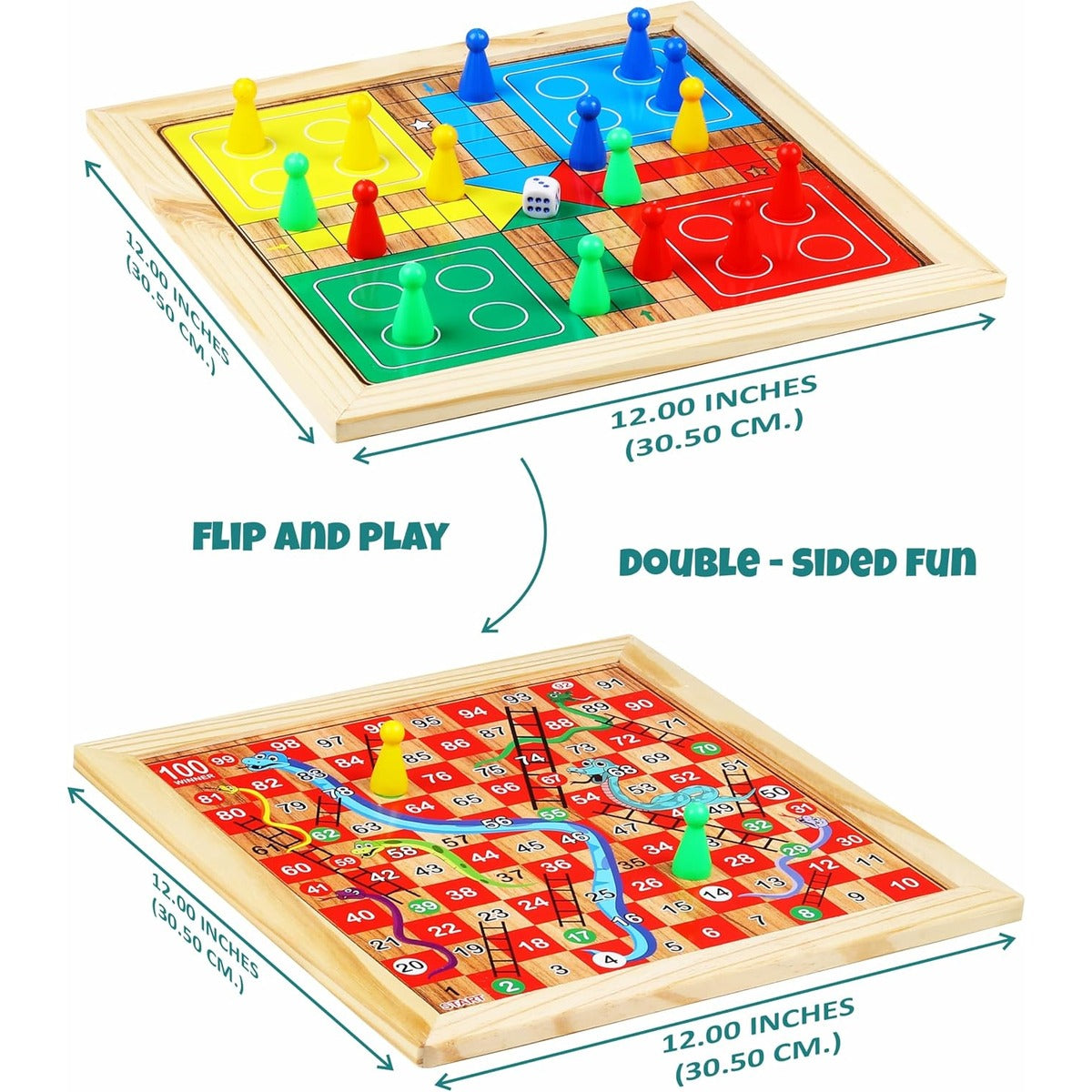 Ankit Toys & Games 2 in 1 Wooden Ludo, Snakes and Ladders Board Game Set for Kids and Adults, Classic Family Board