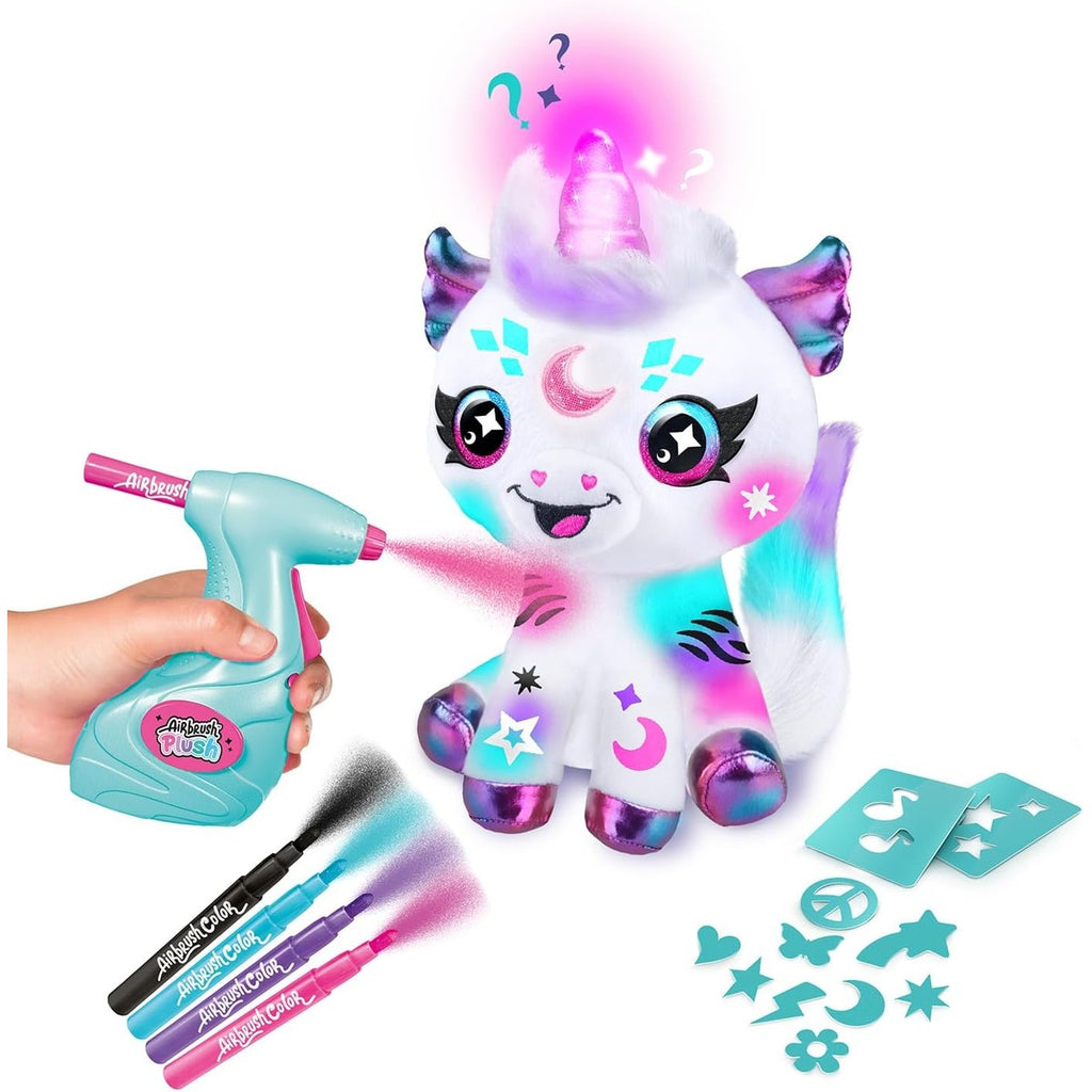 Canal Toys - Airbrush Plush - Customisable Cosmic Unicorn Soft Toy with Luminous Horn - with Prediction Card, Markers and Ste