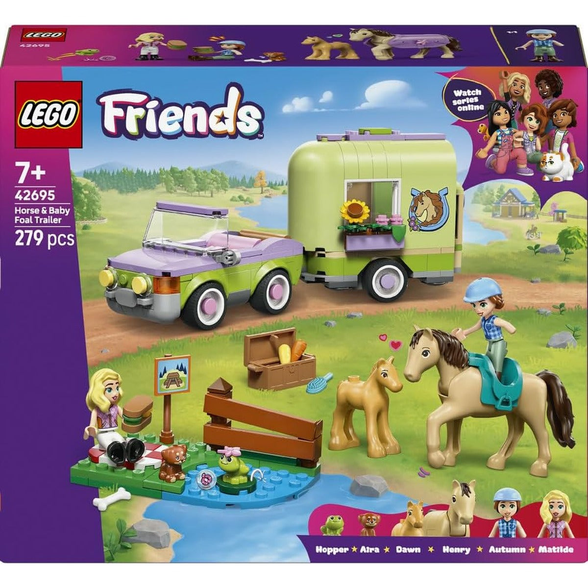 LEGO Friends Horse & Baby Foal Trailer - Horse Toy Playset w/Grooming Accessories, 4 Animal Figures, Car & 2 Mini Dolls