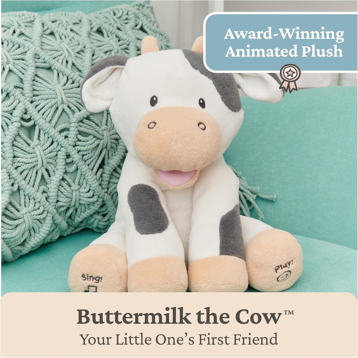 Baby GUND Buttermilk the Cow Animated Plush, Singing Stuffed Animal Sensory Toy, Sings Old MacDonald and Teaches Animal Sound