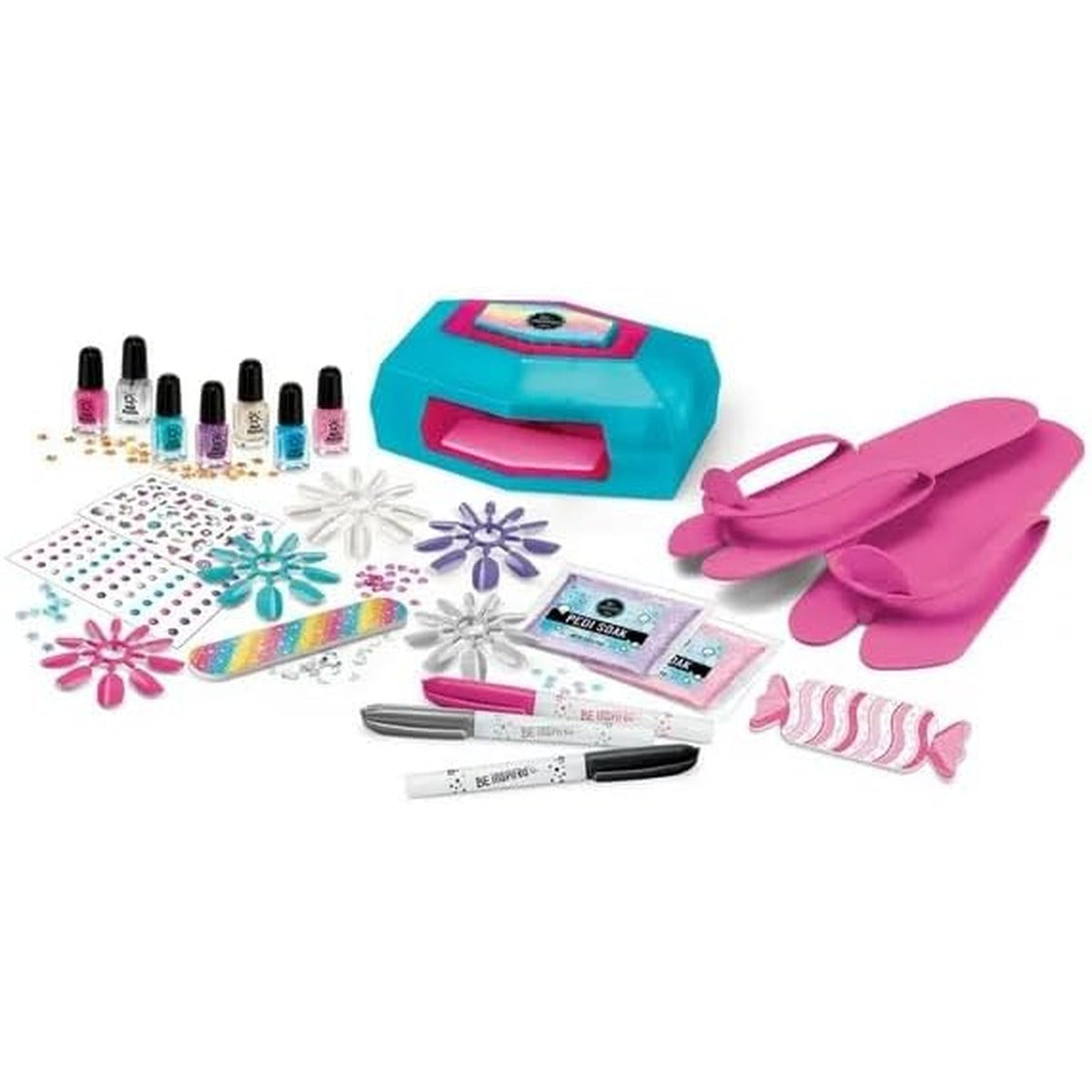 Shimmer N Sparkle Salon Style Manicure & Pedicure Kit with Real Nail Dryer, Soak, Polish and Decorate Accessories for Fun At Home Nail Art and Spa Play