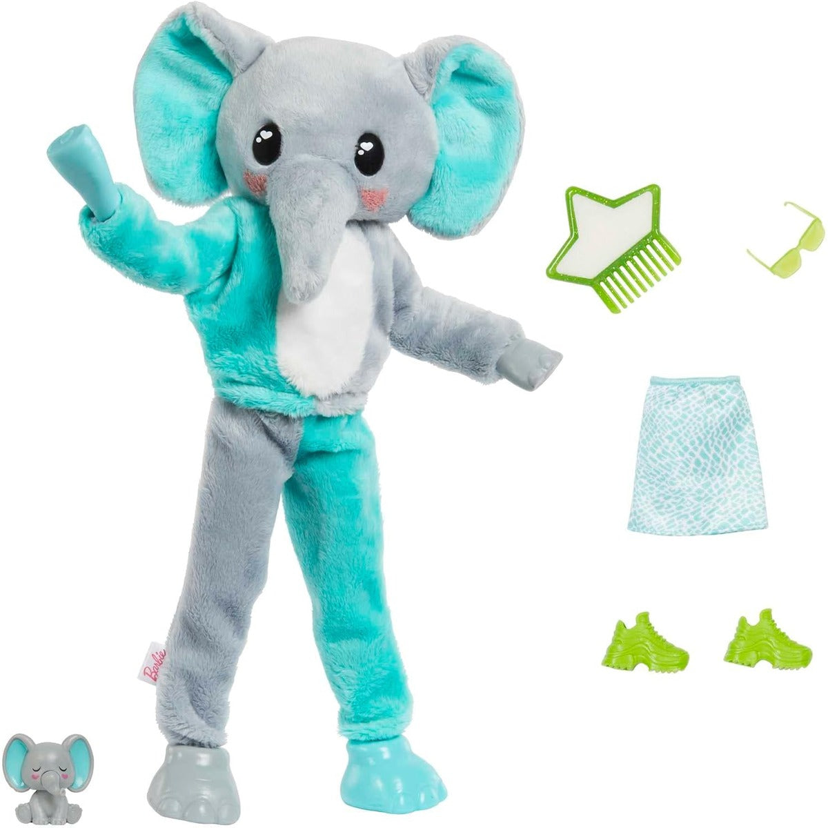 Barbie Cutie Reveal Fashion Doll, Jungle Series Elephant Plush Costume, 10 Surprises Including Mini Pet & Color Change