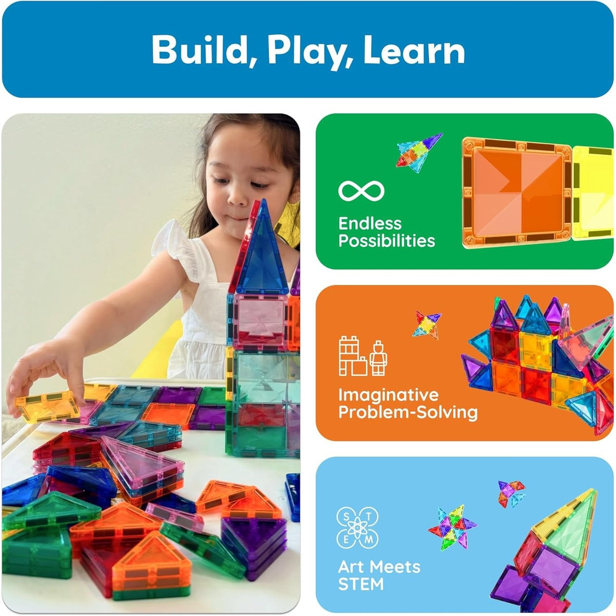 PicassoTiles 60 pcs Mini Magnetic Tiles Magnet Toys Travel-Friendly