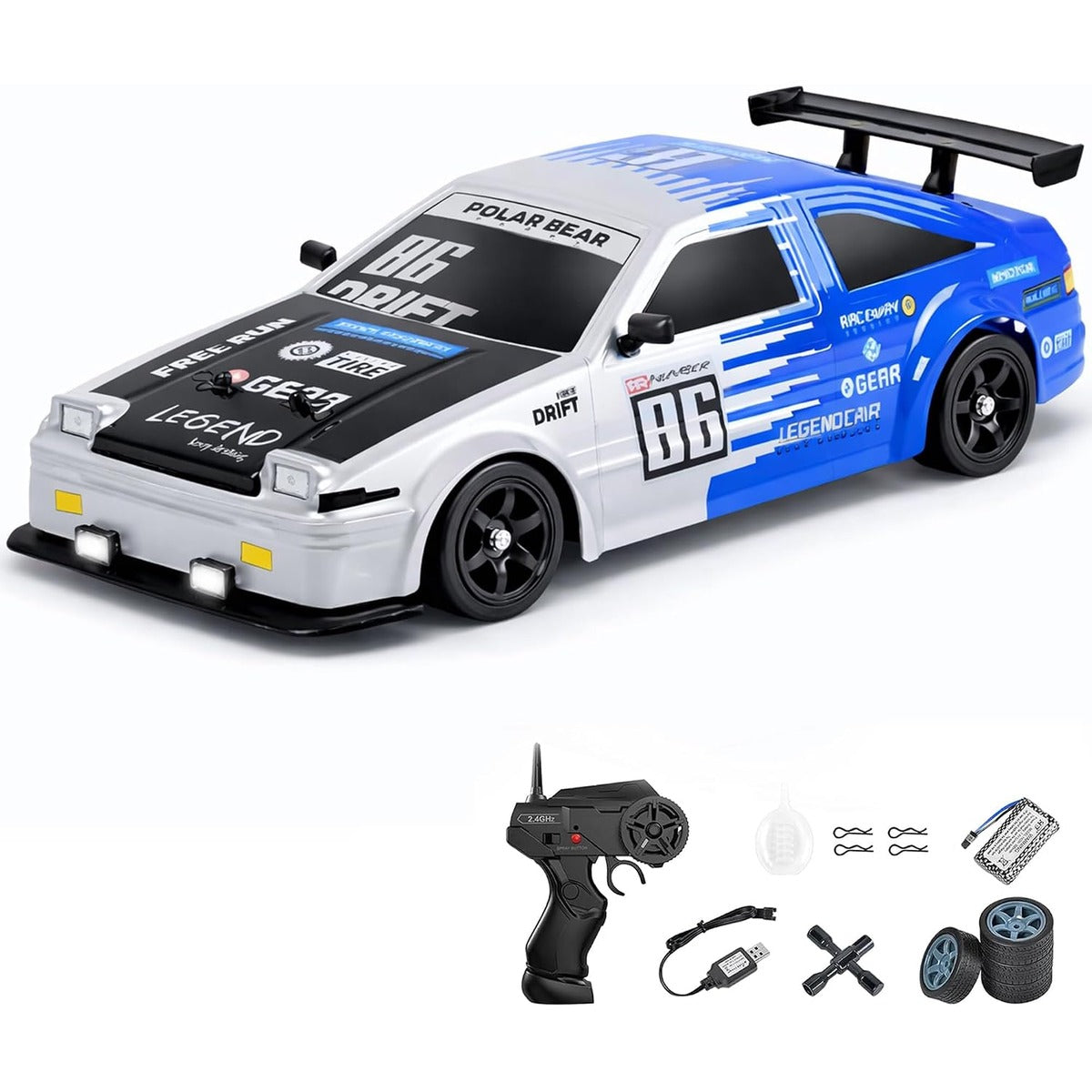 Zivvy Big Remote Control Car Black | 2.4G RC Drift Vehicle with 100 m Range, Smoke Effect, Neon Lights & Music | Rechargeable Remote Control Car | Best Gift for Boys & Girls 2 3 4 5 6 7 8+ Years