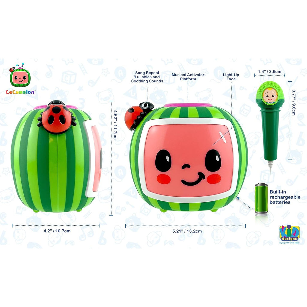 eKids Cocomelon Toy Karaoke Machine for Kids with Microphone and Musical Activators, Includes Night Light with Sleep Sounds and Lullabies for Toddlers, Green