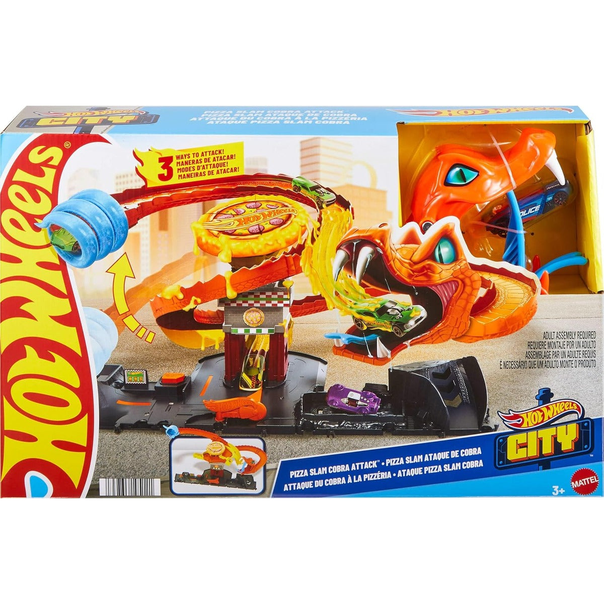 Hot Wheels City Toy Car Track Set, Pizza Slam Cobra Attack Playset