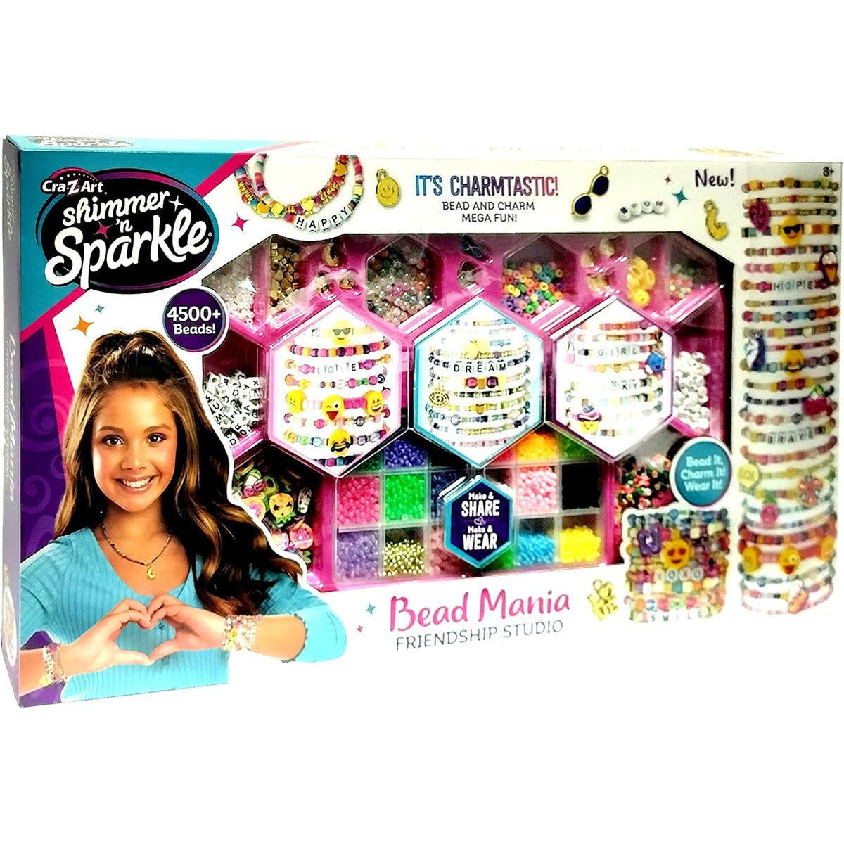 Cra-Z-Art Shimmer 'N Sparkle Bead Mania Friendship Studio, DIY Bracelet Making Kit with Storage Bag, Beads, Charms, Elastic C