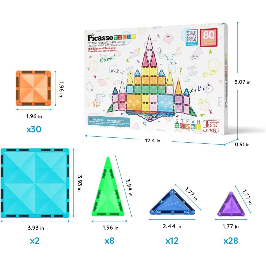 PicassoTiles 80pc Mini Travel Size Magnetic Tiles Building Blocks