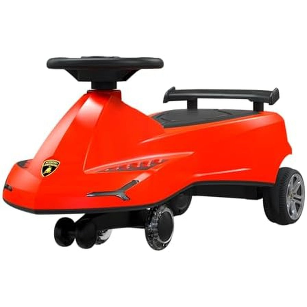 Lamborghini Swing Car Ride On with Lights and Sounds, 360 Rotation, Movable Rear Wing