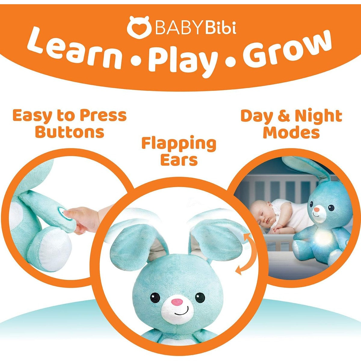 BabyBibi - Peluche de conejito de peluche suave interactivo, 16 pulgadas de alto, juguete Peek a Boo para edades de 6 meses a 5 años