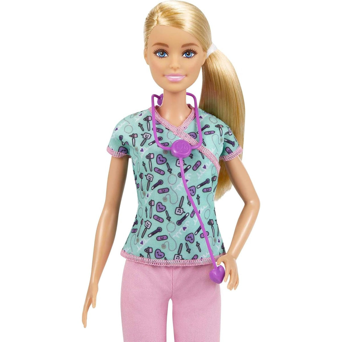 Barbie Nurse Blonde Doll (12-in/30.40-cm) with Scrubs Featuring a