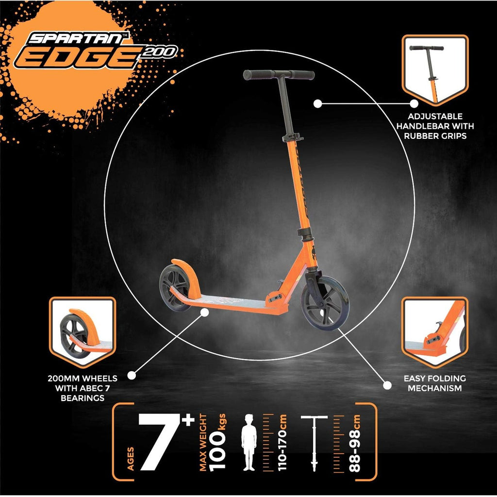 Spartan Edge 200 mm Folding Kick Scooter for Kids & Teens SP-7005 - Big PU Wheels, ABEC-7 Performance Bearings