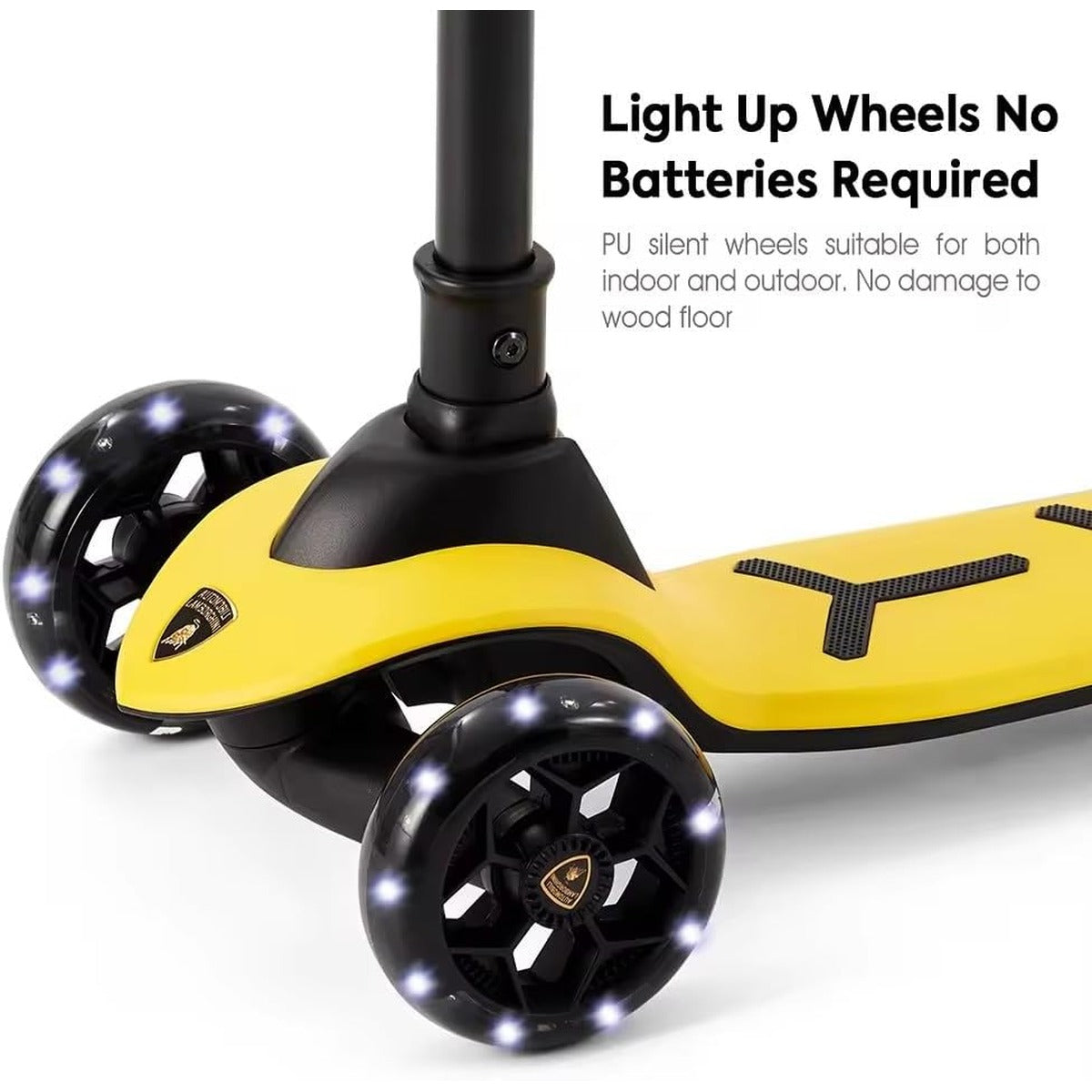 Lamborghini Yellow Scooter with seat for Kids Ages 3-8, 3 Wheel Scooter for Kids with Adjustable Height, Folding Kids