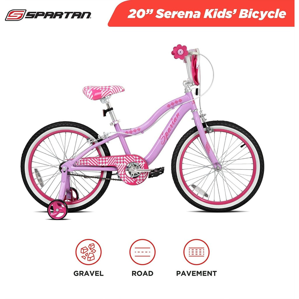 Spartan 20" Serena Girls Bicycle with Training Wheels - Steel Frame, Adjustable Seat & Handlebar - Big Bike for Ages