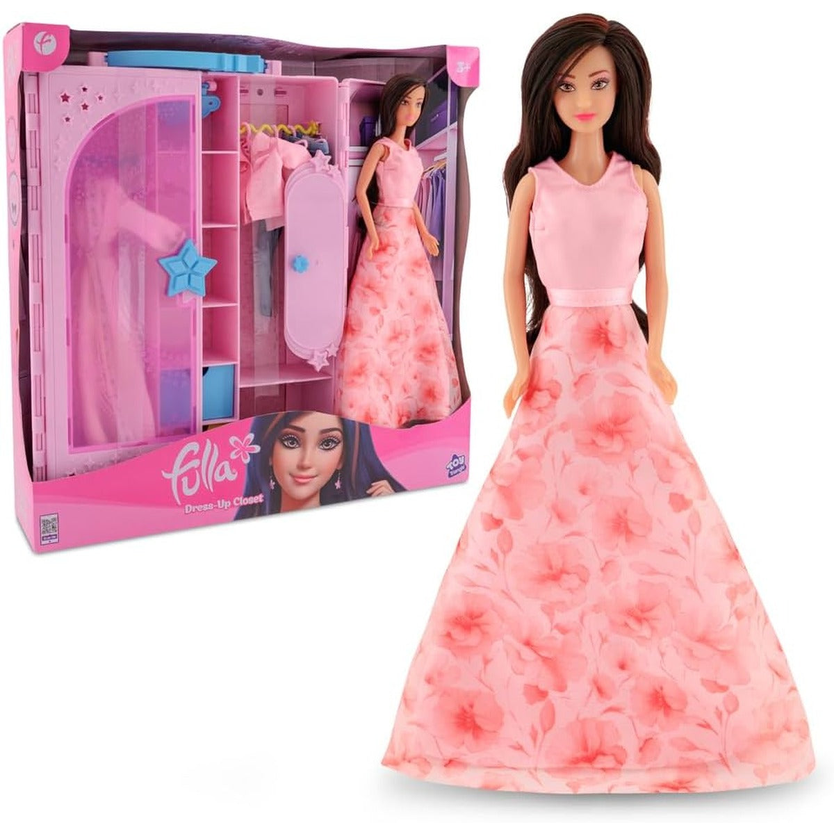 Fulla Fulla Doll with Dress-Up Closet, Mix-and-Match Outfits, Storage Compartments Pretend Play Fashion Wardrobe for Girls to