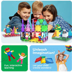 PicassoTiles 63pc Magnetic Tile Building Block Set with 2 Character