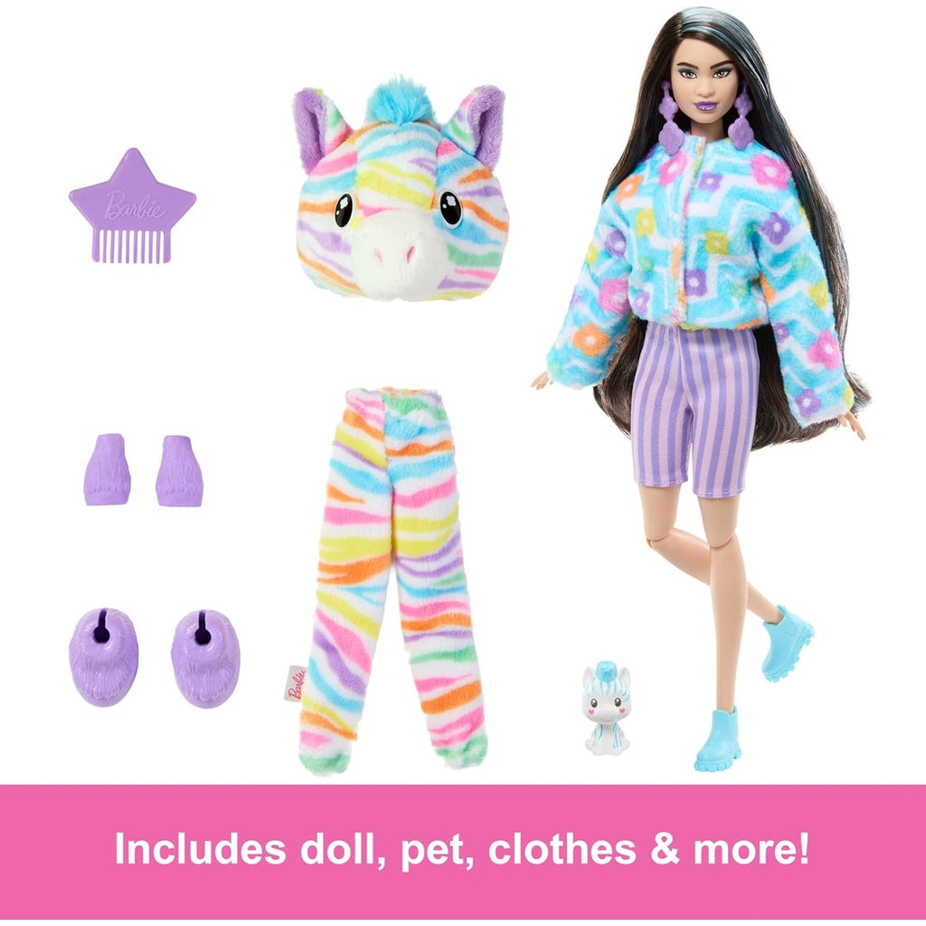 Barbie Cutie Reveal Doll & Accessories, Color Dream Series, Rainbow Zebra Costume & 10 Surprises Including Color Change