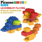 PicassoTiles 100 Piece Large Construction Brick Building Blocks STEM Bricks Toy Set Creative Learning Early Education Playset 5 Colors 4 Unique Shapes Mix & Match Toys for Kids Boys Girls Child Age 3+