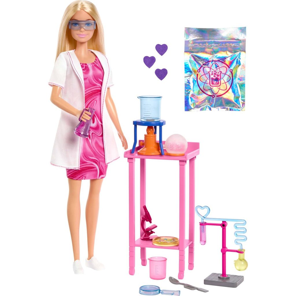 Barbie Scientist Doll and Accessories with Blonde Fashion Doll, Lab Table, Microscope, & Color-Change Beaker & Petri Dish Acc